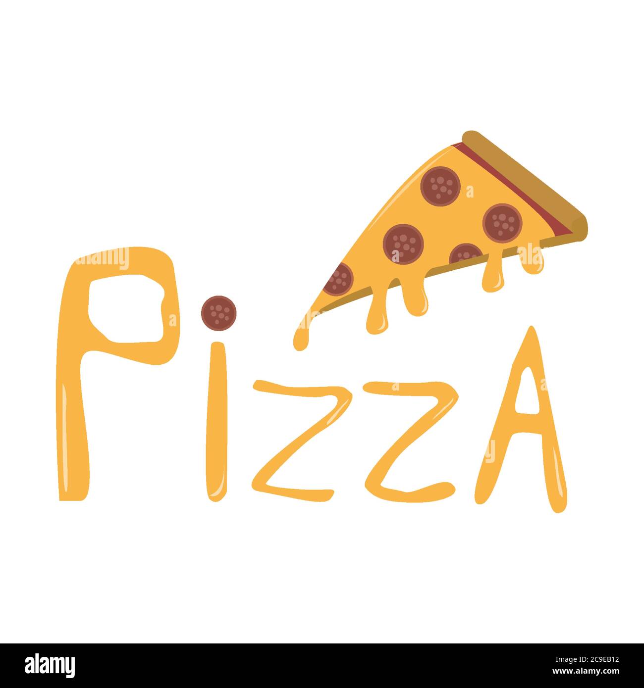 Pizza-Logo mit geschmolzener Scheibe. Retro Grunge Logotyp isoliert Stock Vektor