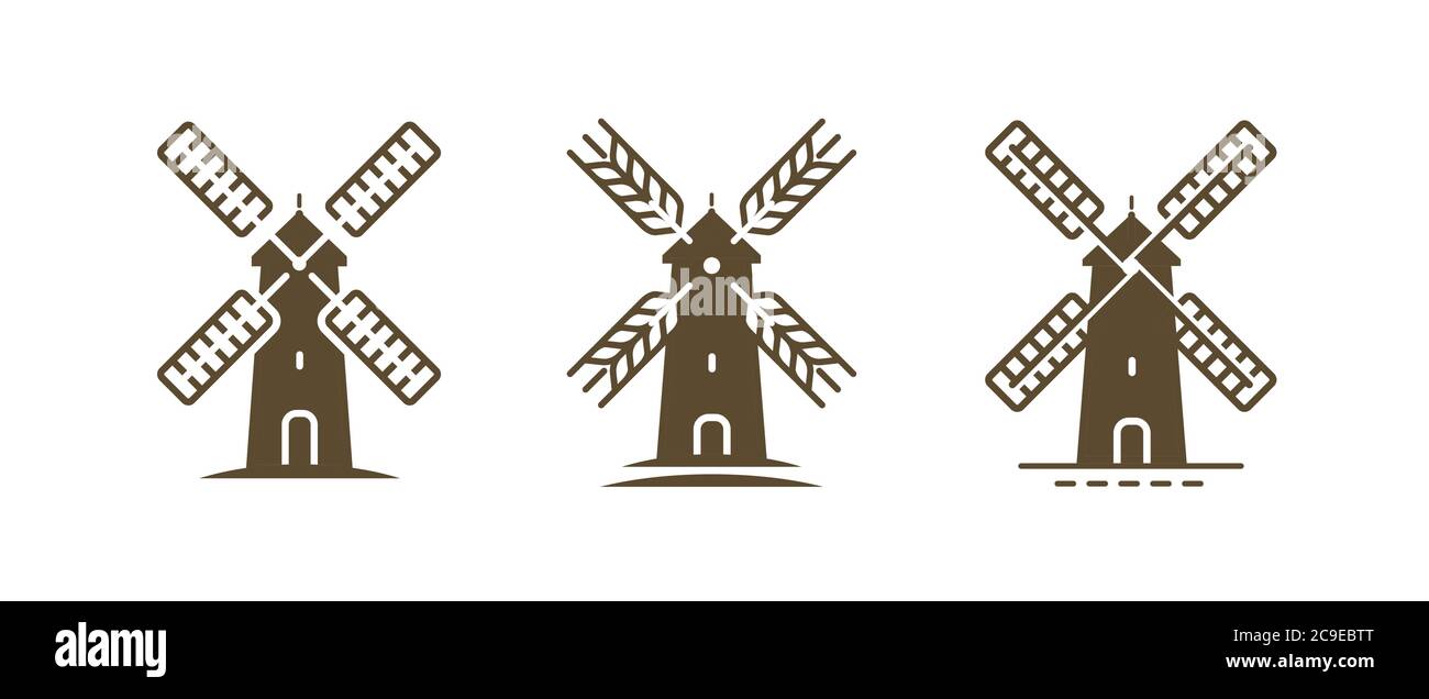 Windmühle Logo oder Symbol. Landwirtschaft, Bäckerei, Bauernhof, Lebensmittelkonzept Stock Vektor