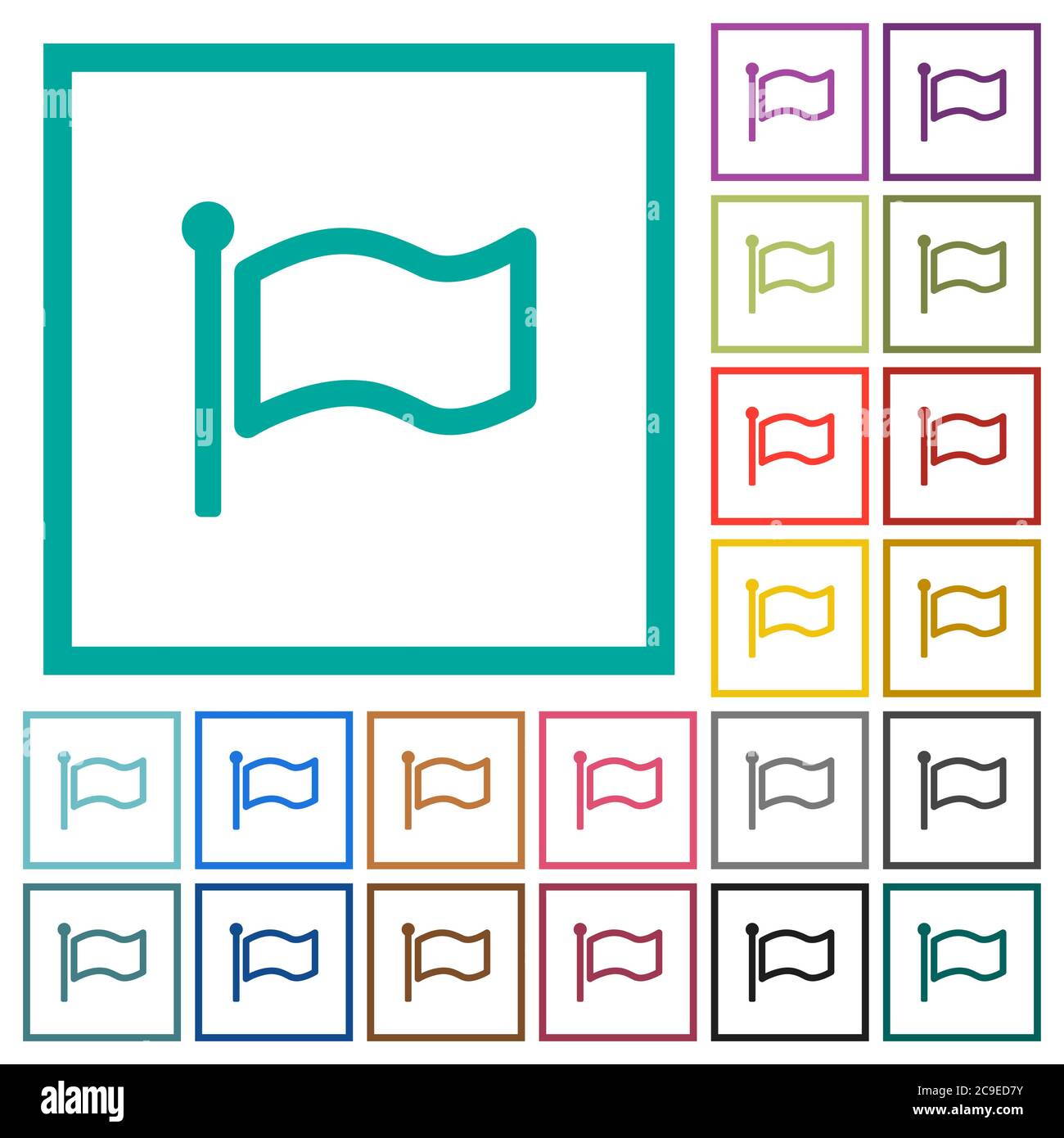 Flag flache Farbsymbole mit Quadrantenrahmen auf weißem Hintergrund Stock Vektor