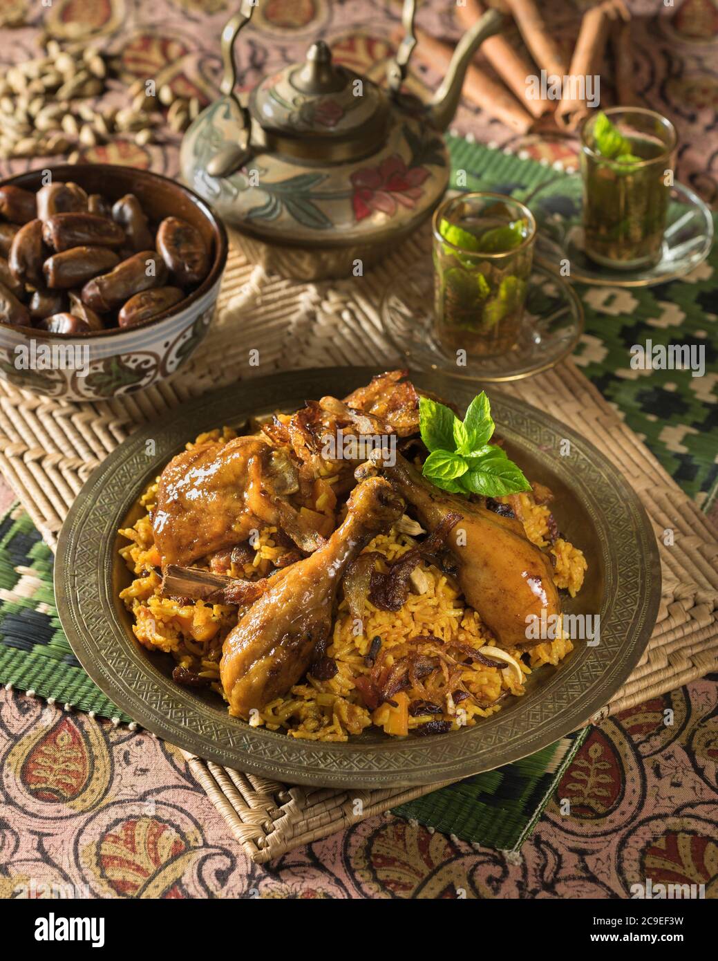 Nasi Bukhari Ayam. Hühnchen- und Reisgericht. Malaysia und Nahost Food Stockfoto