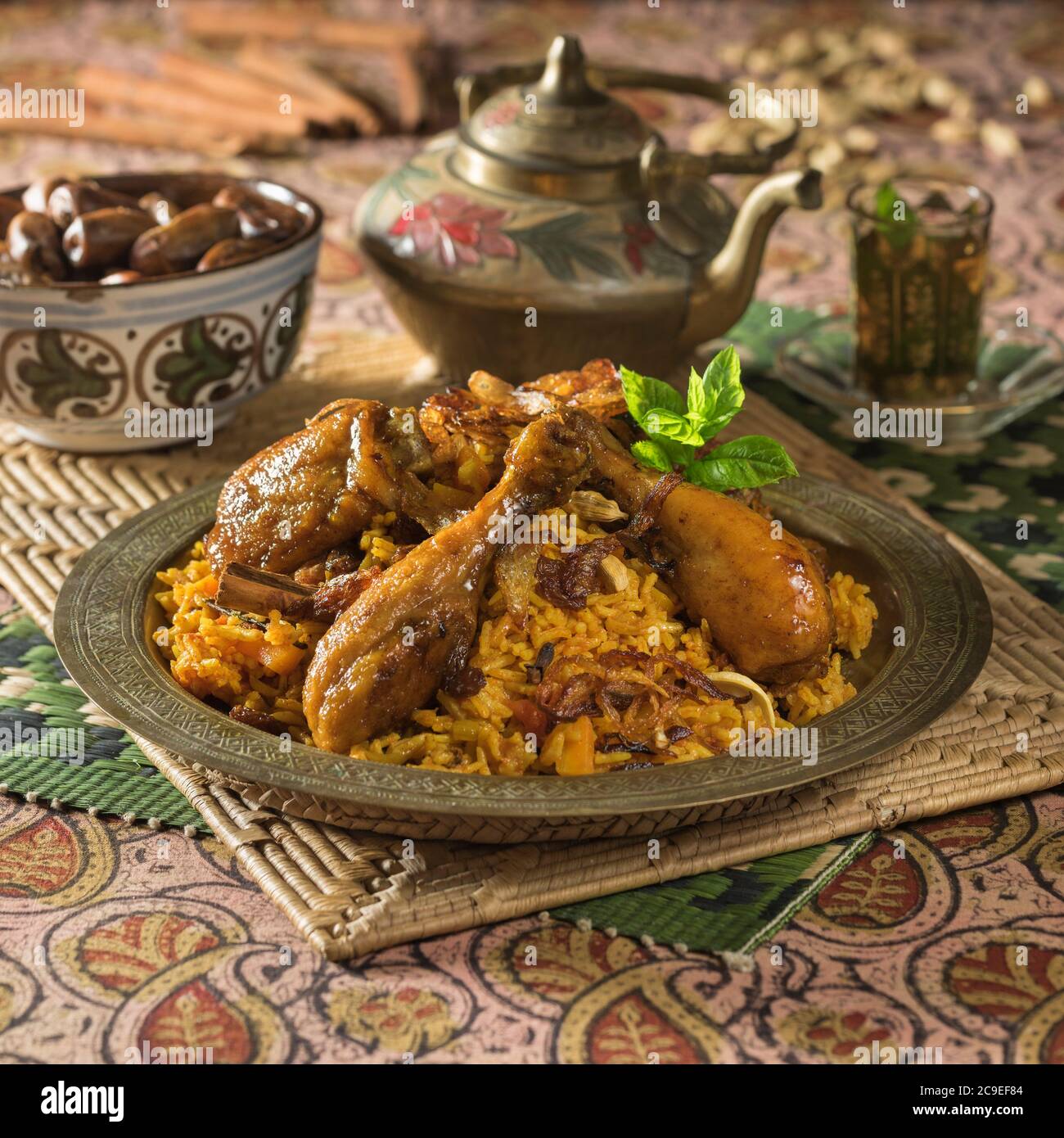 Nasi Bukhari Ayam. Hühnchen- und Reisgericht. Malaysia und Nahost Food Stockfoto