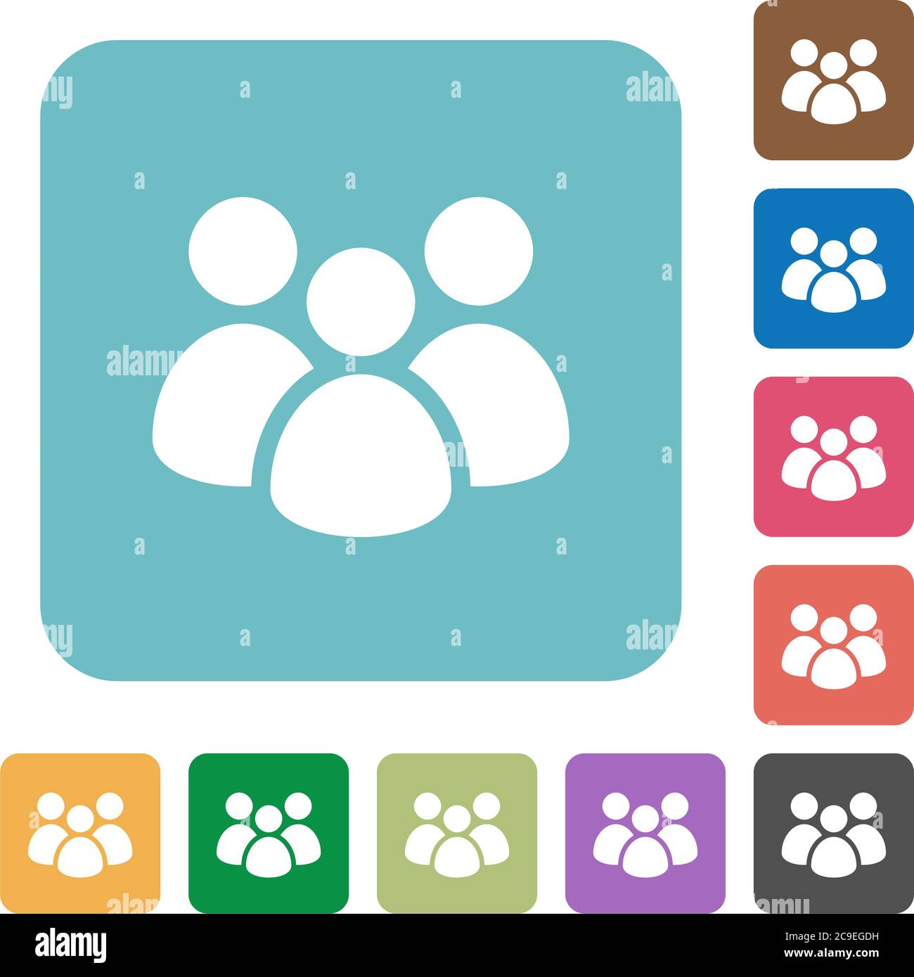 Weiße flache Symbole auf abgerundeten quadratischen Hintergründen Stock Vektor