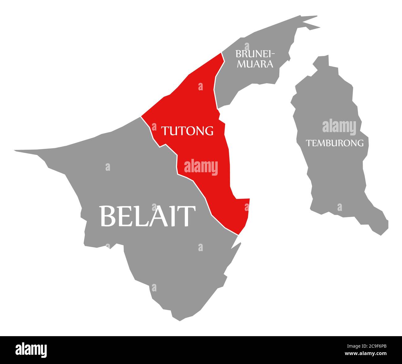Tutong rot in Karte von Brunei hervorgehoben Stockfoto