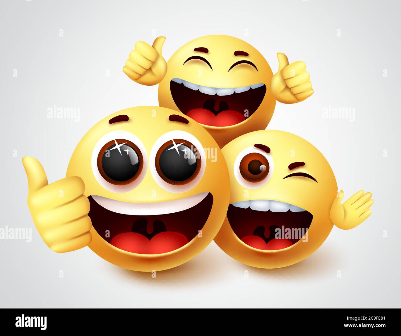 Smiley emoji friends Charakter Vektor Design. Emojis Smiley der  Freundschaft Emoticon in glücklich lächelnd und lustige Gesichtsausdruck in  weißem Hintergrund Stock-Vektorgrafik - Alamy