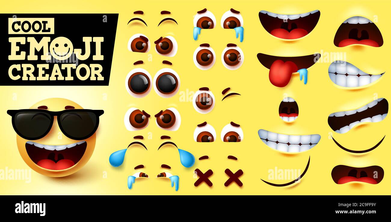 Coole Emoji Smiley Schöpfer VektorSet. Smiley Emojis Maker in coolem