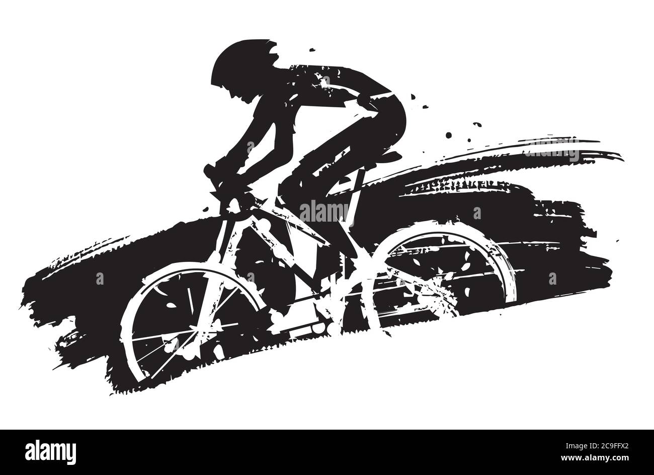 Mountainbiker in voller Geschwindigkeit. Ausdrucksstarke Grunge stilisierte Illustration von Mountainbike-Radfahrer. Vektor verfügbar Stock Vektor