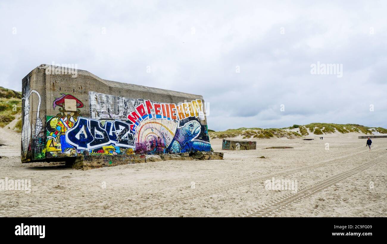 Ökologische Wandmalerei auf einem deutschen Bunker des Zweiten Weltkriegs, Berck, Pas-de-Calais, Haut-de France, Frankreich Stockfoto