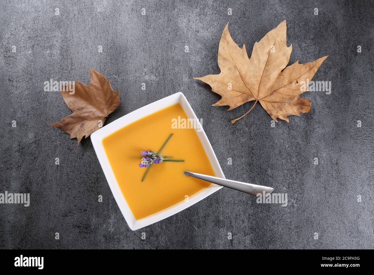 Schüssel Gemüsesuppe auf schwarzem Hintergrund Stockfoto