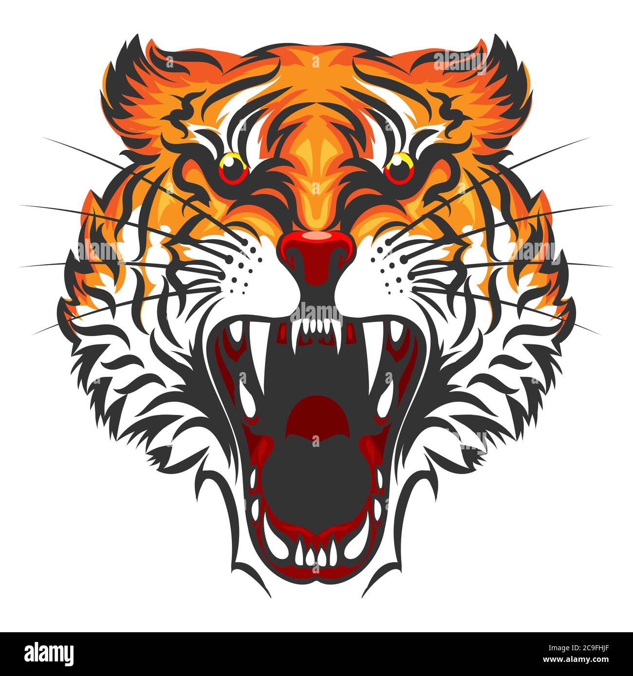 Cartoon Angry Tiger Gesicht isoliert auf weißem Hintergrund. vektor-Illustration. Stock Vektor