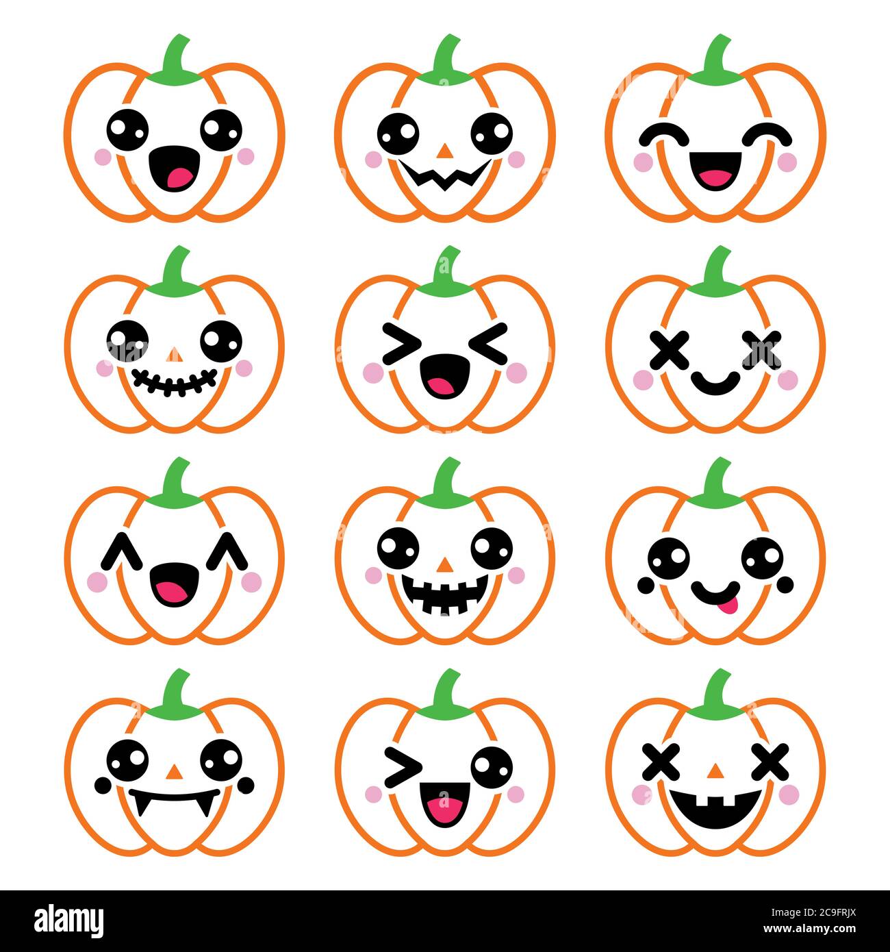 Halloween Kürbis Vektor-Design - niedlichen Kawaii Charakter mit glücklich, wütend, unheimlich Gesicht Stock Vektor