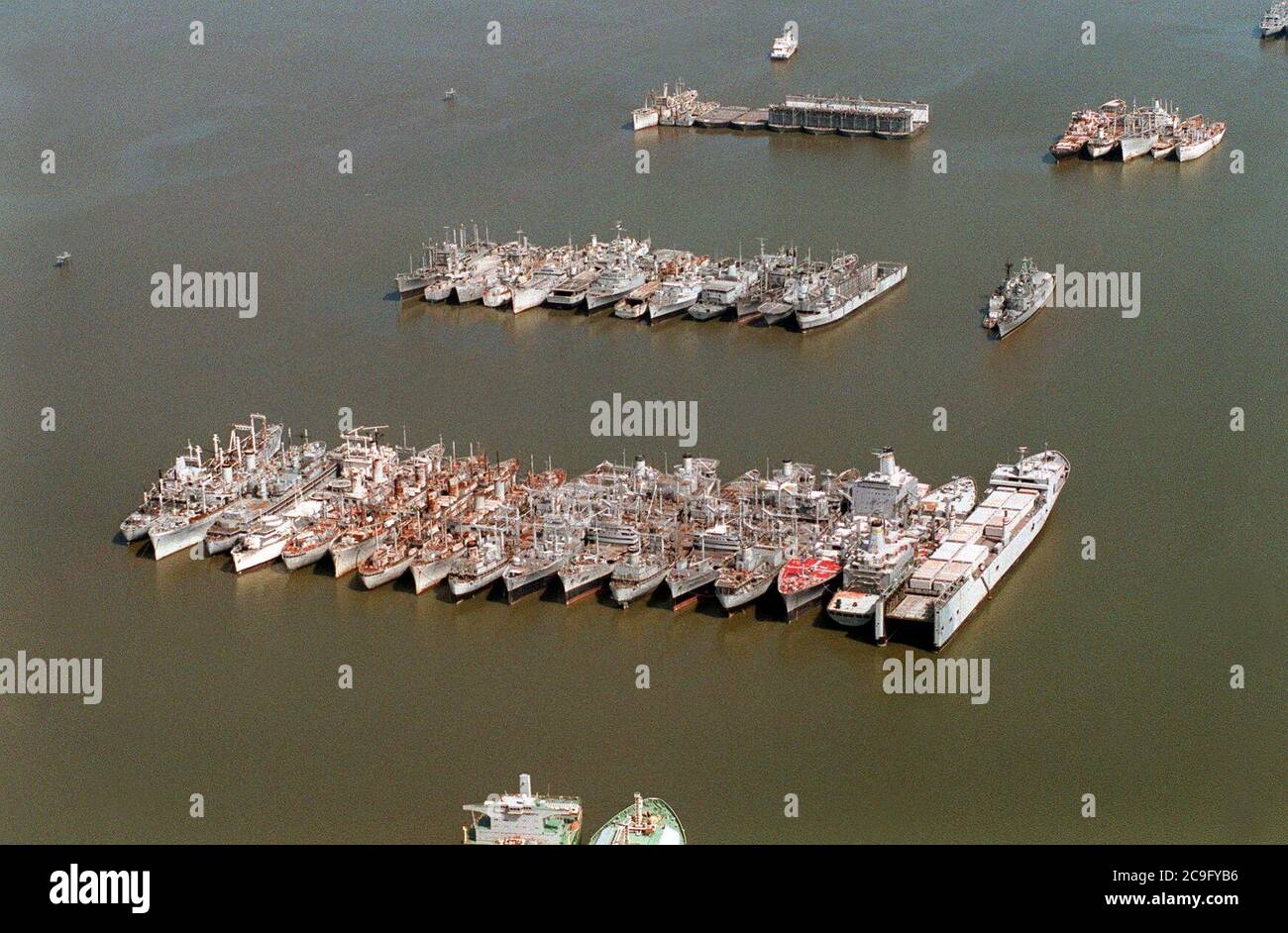 James River Reserve Flotte Schiffe Luftbild 1995. Stockfoto