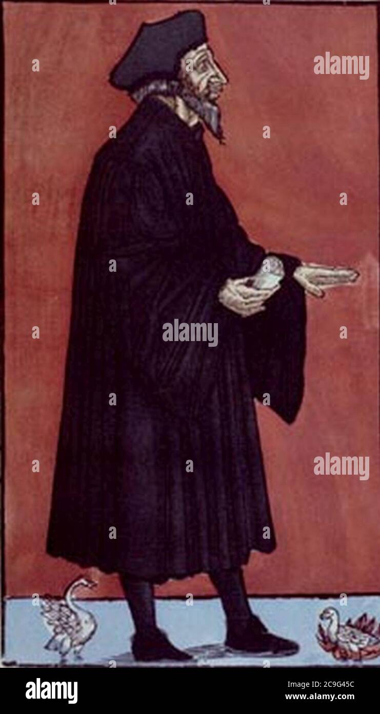 Jan Hus Kolorierter Holzschnitt. Stockfoto