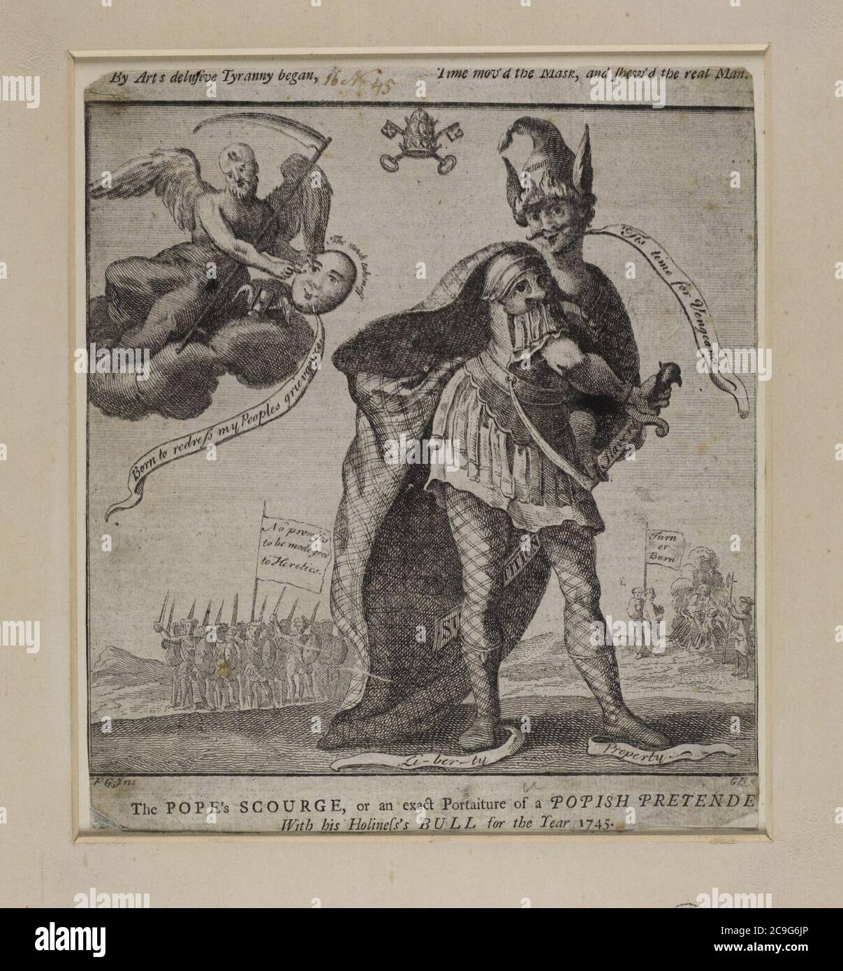 Jacobite Breitseite - Päpste Geißel, oder eine genaue Porträt eines Popish Pretende mit seiner Heiligkeit Bulle für das Jahr 1745. Stockfoto