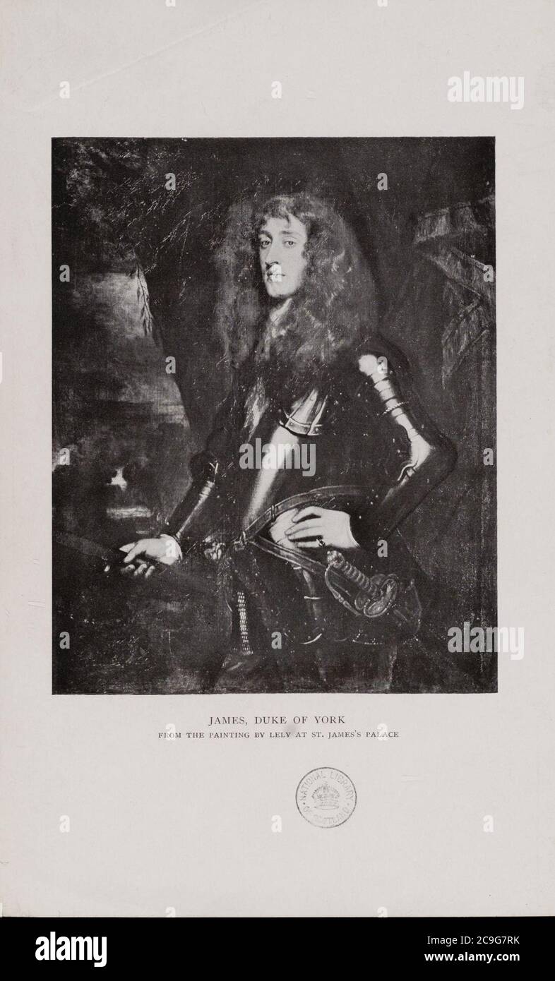 Jacobite Breitseite - Fotographische Reproduktion von James VII-II als Herzog von York, aus dem Gemälde von Lely am St. James's Place. Stockfoto