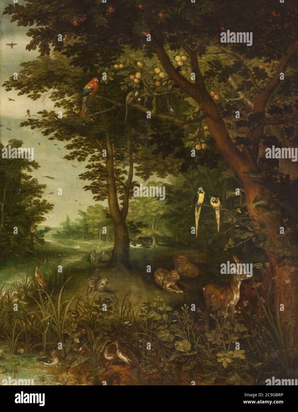 Jan Brueghel de Oude (1568-1625) - Het paradijs met dieren (1620) - Sevilla Bellas Artes 22-03-2011 11-08-00. Stockfoto