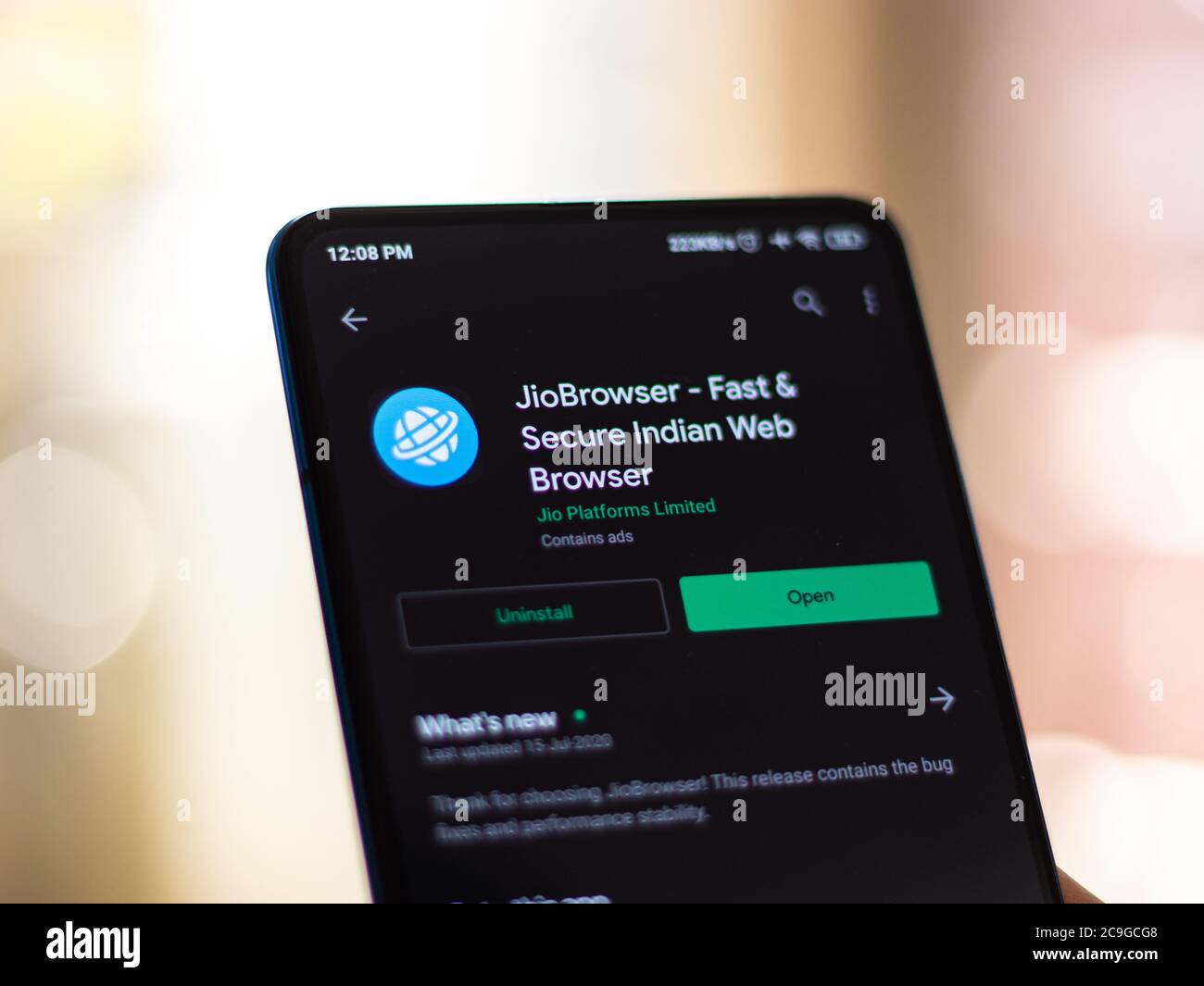 Assam, indien - 28. Juli 2020 : Jiobrowser ein schneller und sicherer indischer Webbrowser. Stockfoto