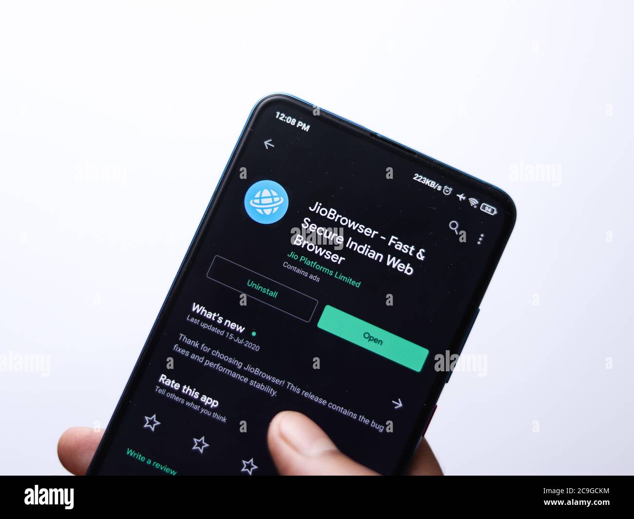 Assam, indien - 28. Juli 2020 : Jiobrowser ein schneller und sicherer indischer Webbrowser. Stockfoto