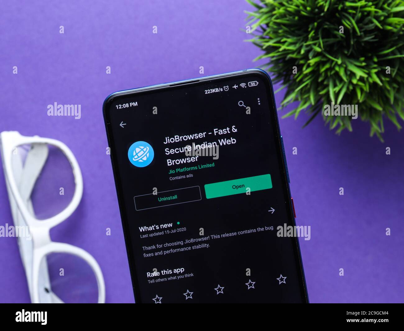 Assam, indien - 28. Juli 2020 : Jiobrowser ein schneller und sicherer indischer Webbrowser. Stockfoto