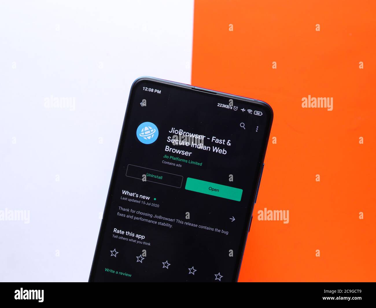 Assam, indien - 28. Juli 2020 : Jiobrowser ein schneller und sicherer indischer Webbrowser. Stockfoto