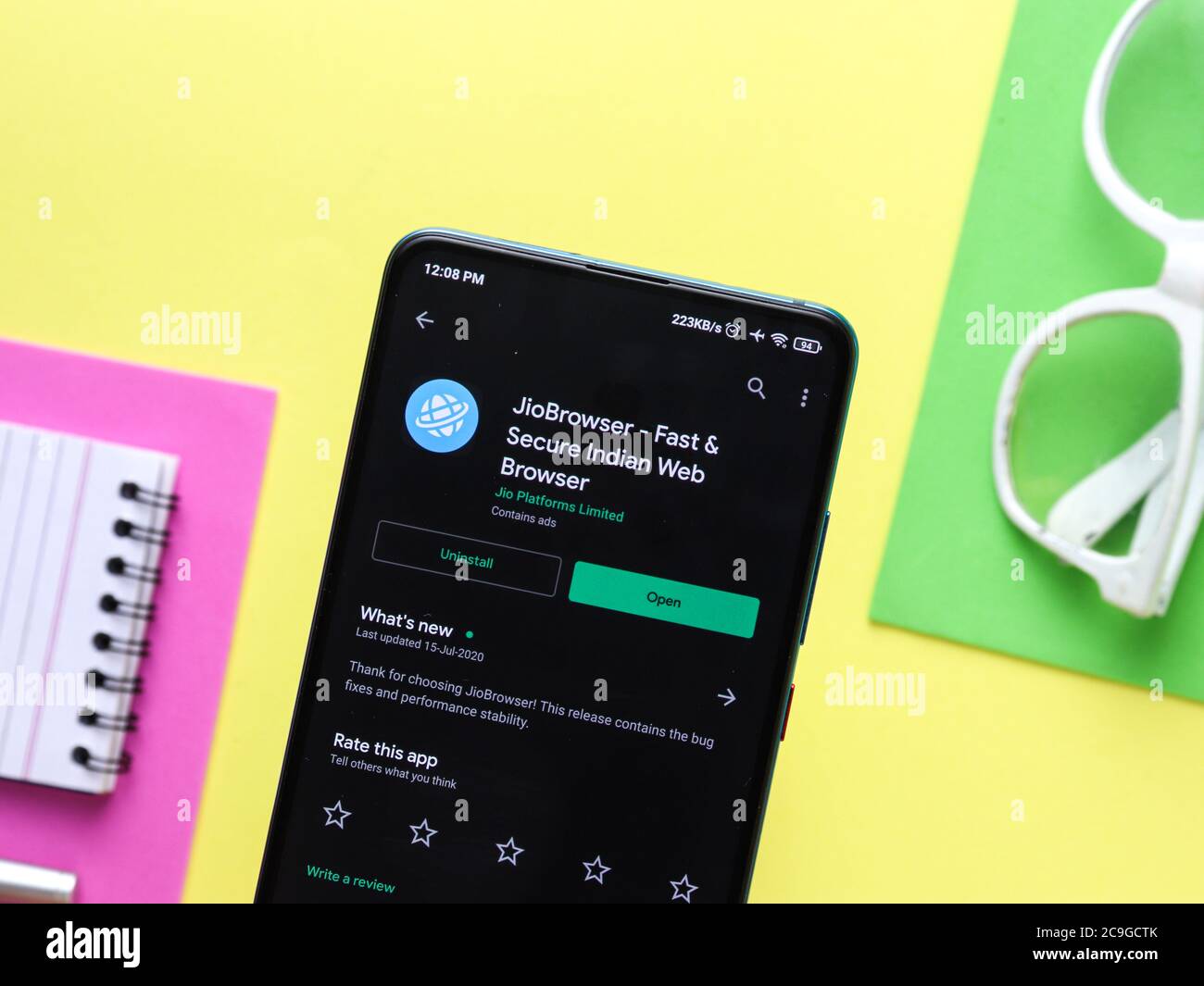 Assam, indien - 28. Juli 2020 : Jiobrowser ein schneller und sicherer indischer Webbrowser. Stockfoto