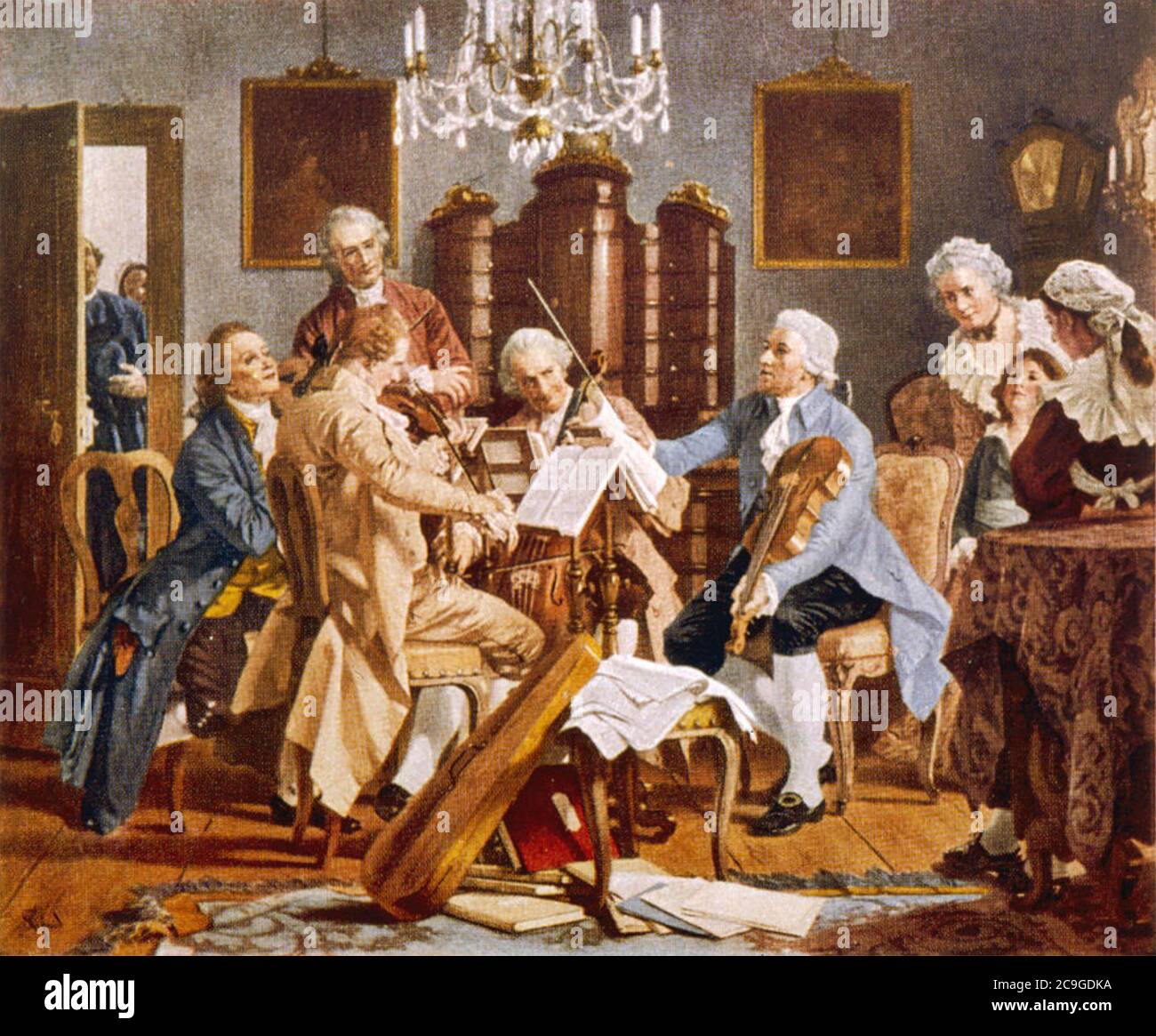 JOSEPH HAYDN (1732-1809) der österreichische Komponist saß mit einem Quartett von Musikern in einer imaginierten Szene Stockfoto