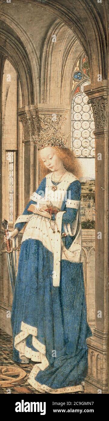 Jan van Eyck - Triptychon von Maria und Kind, St. Michael und die Katharina Stockfoto