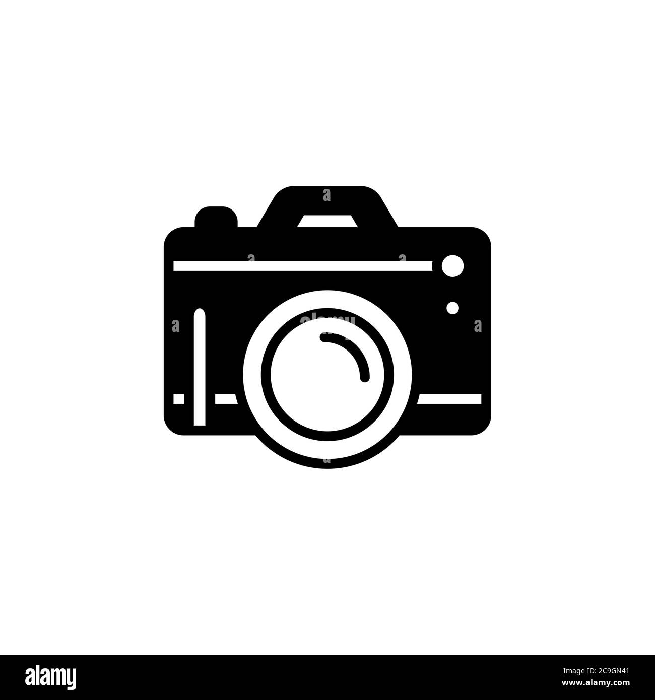 Kamera Fotografie Symbol. Tasche Digitalkamera einfaches Zeichen, fotocamera Logo Gadget Stock Vektor