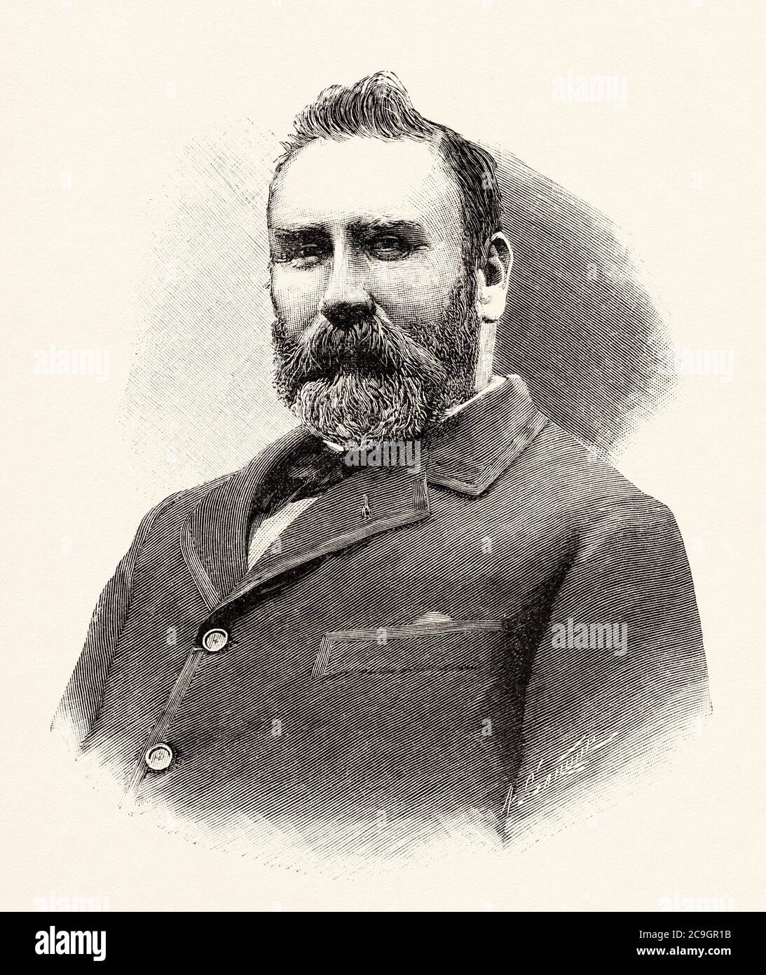 Porträt von Mister J. P. Wilson Direktor der Werften Nervion, Bilbao. Vizcaya, Baskenland. Spanien. Alte XIX Jahrhundert gravierte Illustration von La Ilustracion Española y Americana 1890 Stockfoto