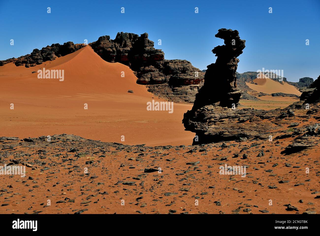 TADRART ROUGE, ALGERIEN. SAHARA-WÜSTE. ZINN MERZOUGA UND MOUL N AGA WÜSTENDÜNEN UND SANDMUSTER. Stockfoto TADRART ROUGE, ALGERIEN. SAHARA-WÜSTE. ZINN MERZOUGA UND MOUL N AGA WÜSTENDÜNEN UND SANDMUSTER. Stockfoto