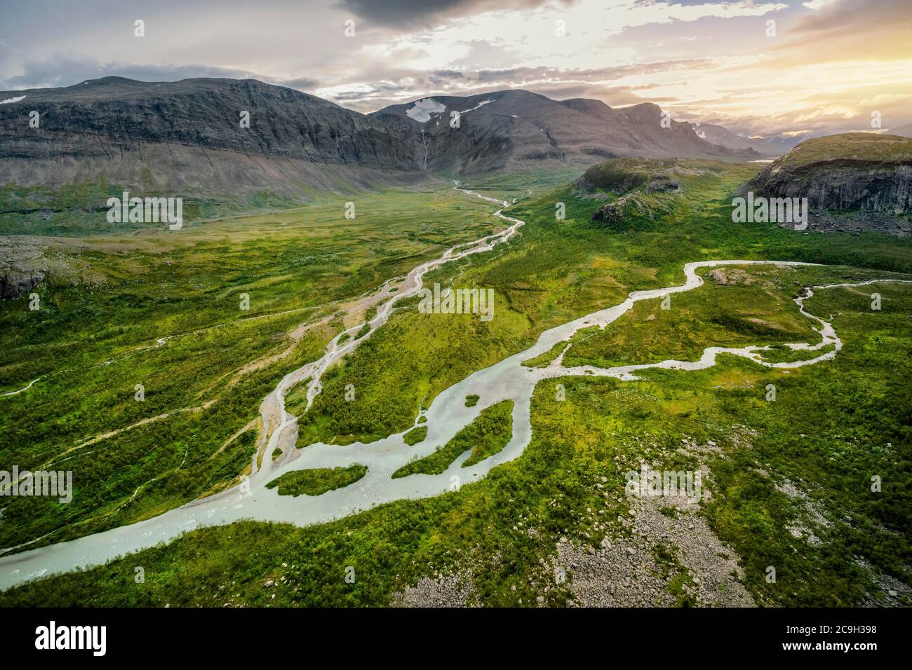 Luftaufnahme, Sarek Nationalpark, Laponia, UNESCO-geschütztes Gebiet, Gaellivare, Norrbottens laen, Schweden Stockfoto