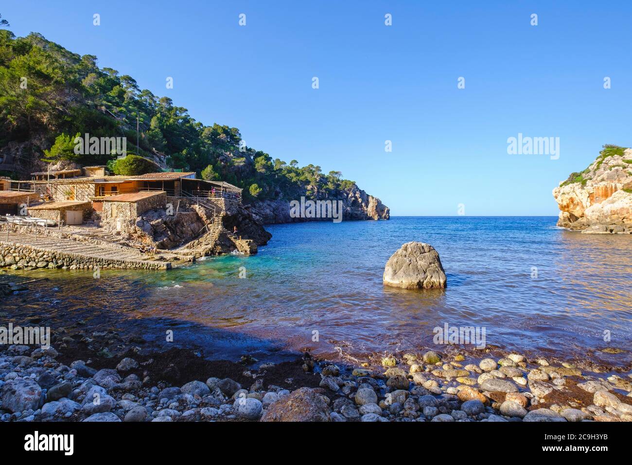 Cala Deia, in der Nähe von Deia, Serra de Tramuntana, Mallorca, Balearen, Spanien Stockfoto