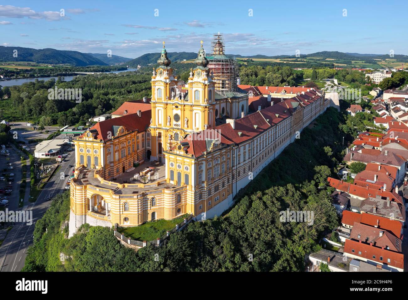 Kloster Melk, Kloster, Benediktinerabtei, österreichischer Barock, erbaut 1702-1746, UNESCO Weltkulturerbe, hinter der Donau, bei Melk, Wachau Stockfoto