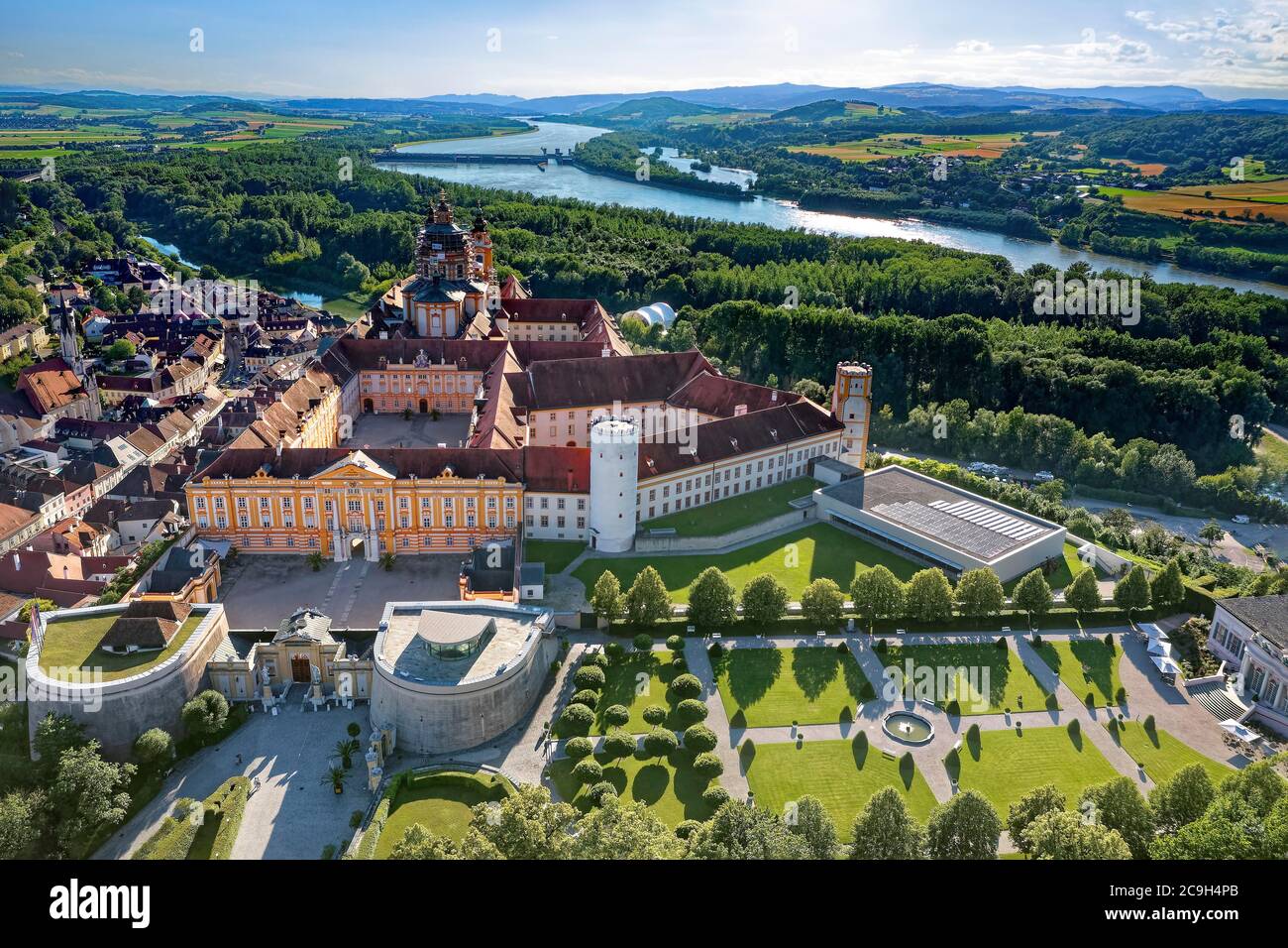 Kloster Melk, Kloster, Benediktinerabtei, österreichischer Barock, erbaut 1702-1746, UNESCO Weltkulturerbe, hinter der Donau, bei Melk, Wachau Stockfoto