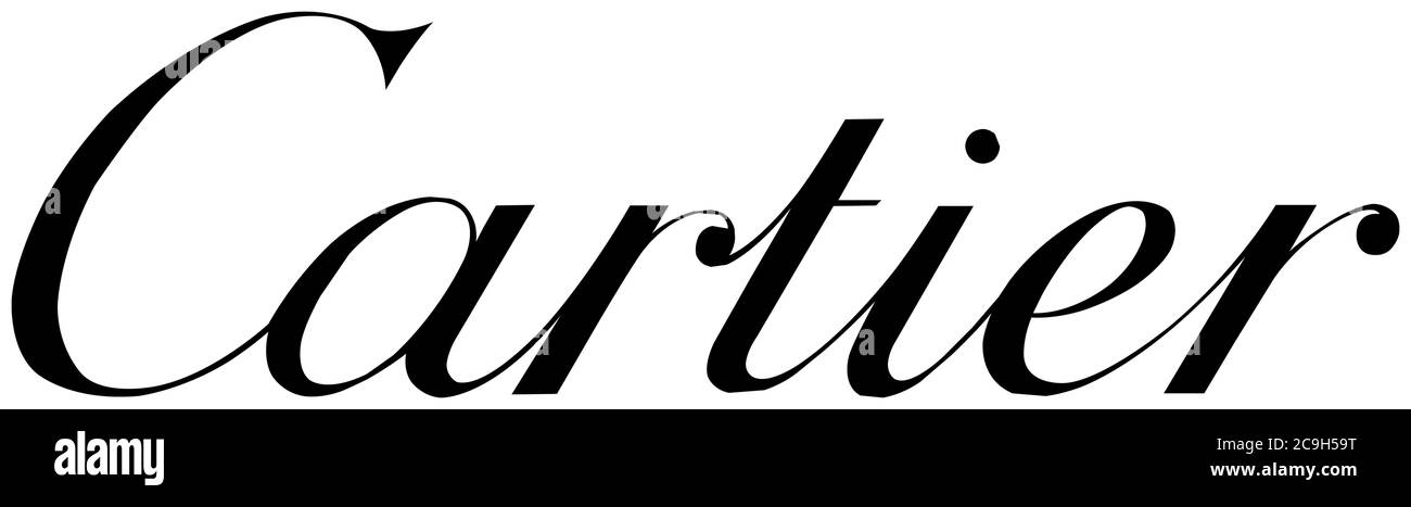 Logo Cartier, Luxusmarke für Schmuck und Uhren, optional, weißer Hintergrund Stockfoto