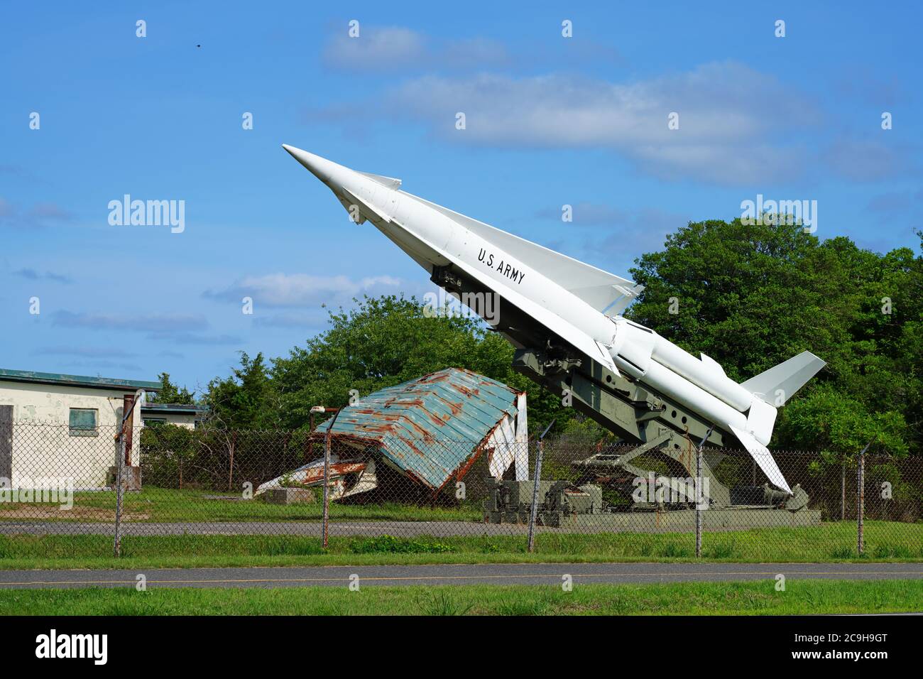 SANDY HOOK, NK –16 JUL 2020- Blick auf Nike Raketen auf dem Gelände von Fort Hancock, Gateway National Recreation Area in New Jersey, United Stat Stockfoto
