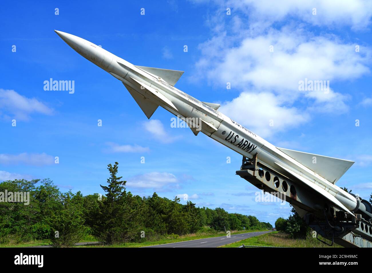 SANDY HOOK, NK –16 JUL 2020- Blick auf Nike Raketen auf dem Gelände von Fort Hancock, Gateway National Recreation Area in New Jersey, United Stat Stockfoto