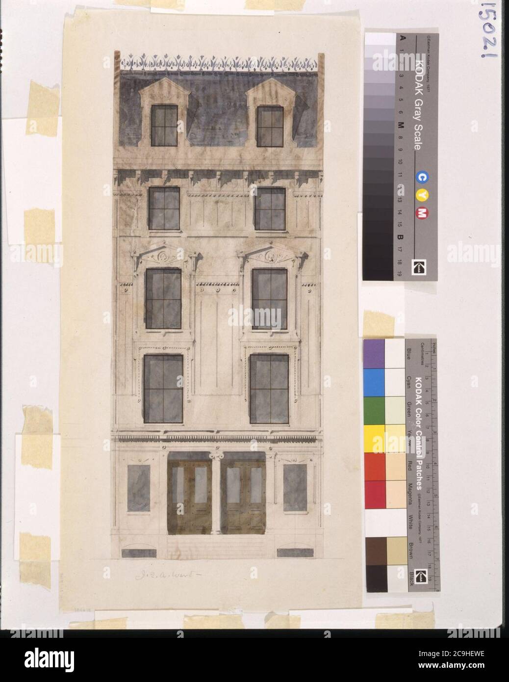 J.Q.A. Bezirk Häuser, 7 und 9 West 49th Street, New York City. Höhe. Rendering Stockfoto