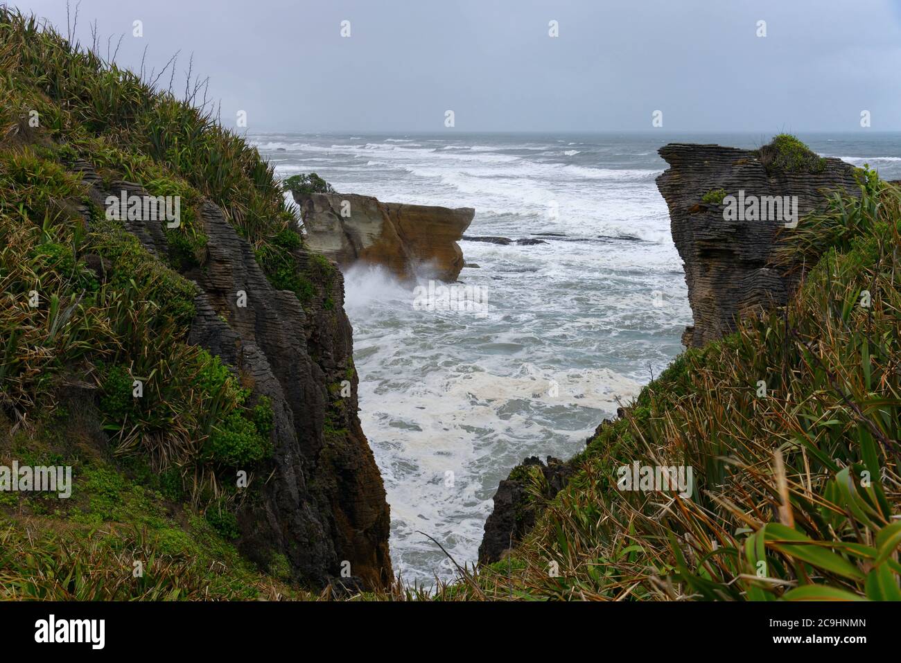 Pancake Rocks in der Nähe von Punakaiki, Westküste, Neuseeland Stockfoto