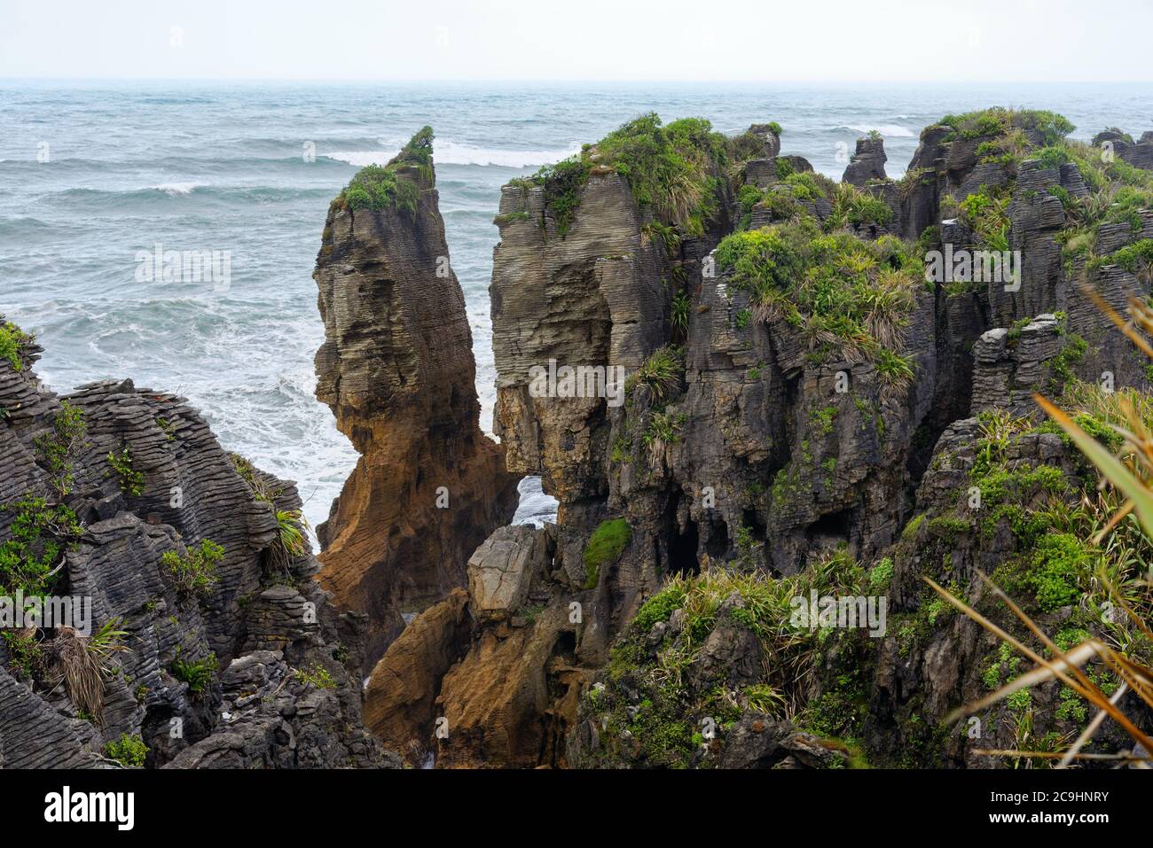 Pancake Rocks in der Nähe von Punakaiki, Westküste, Neuseeland Stockfoto