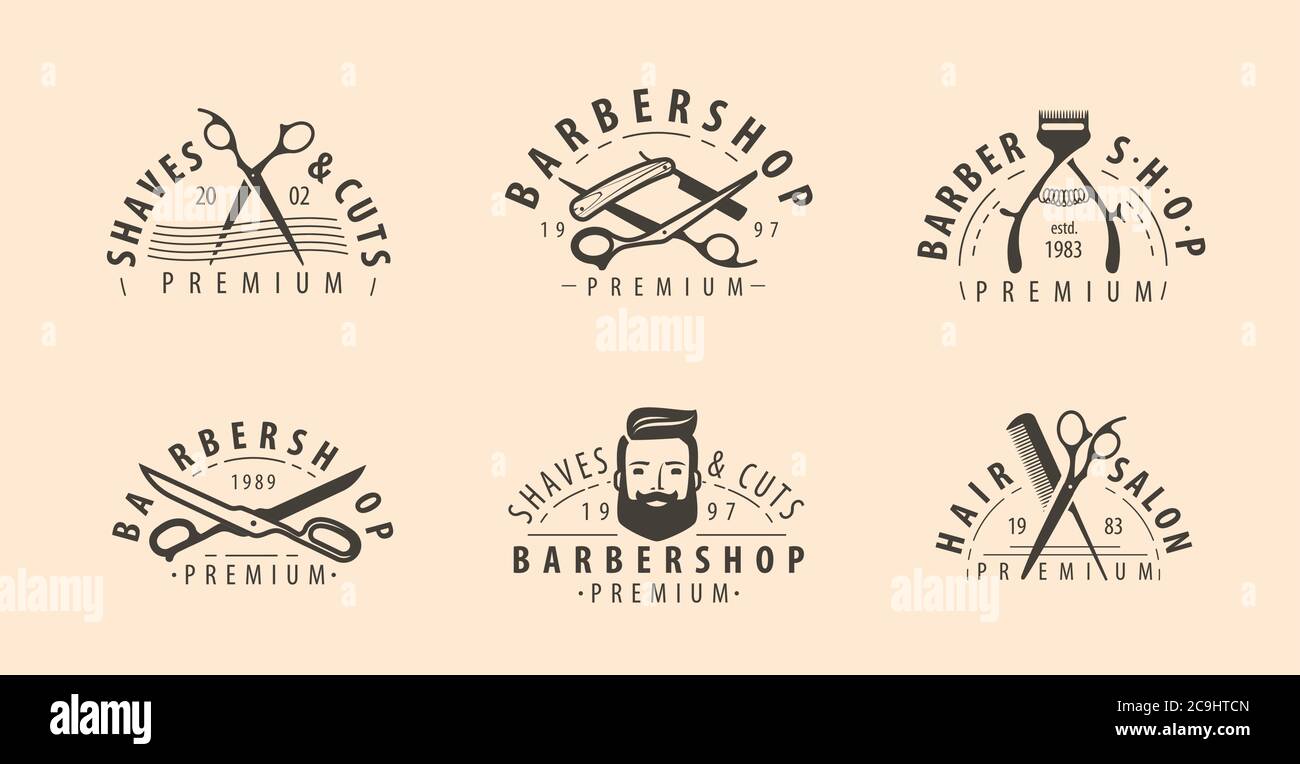 Barbershop Symbol oder Logo. Friseursalon, Schönheitskonzept Stock Vektor