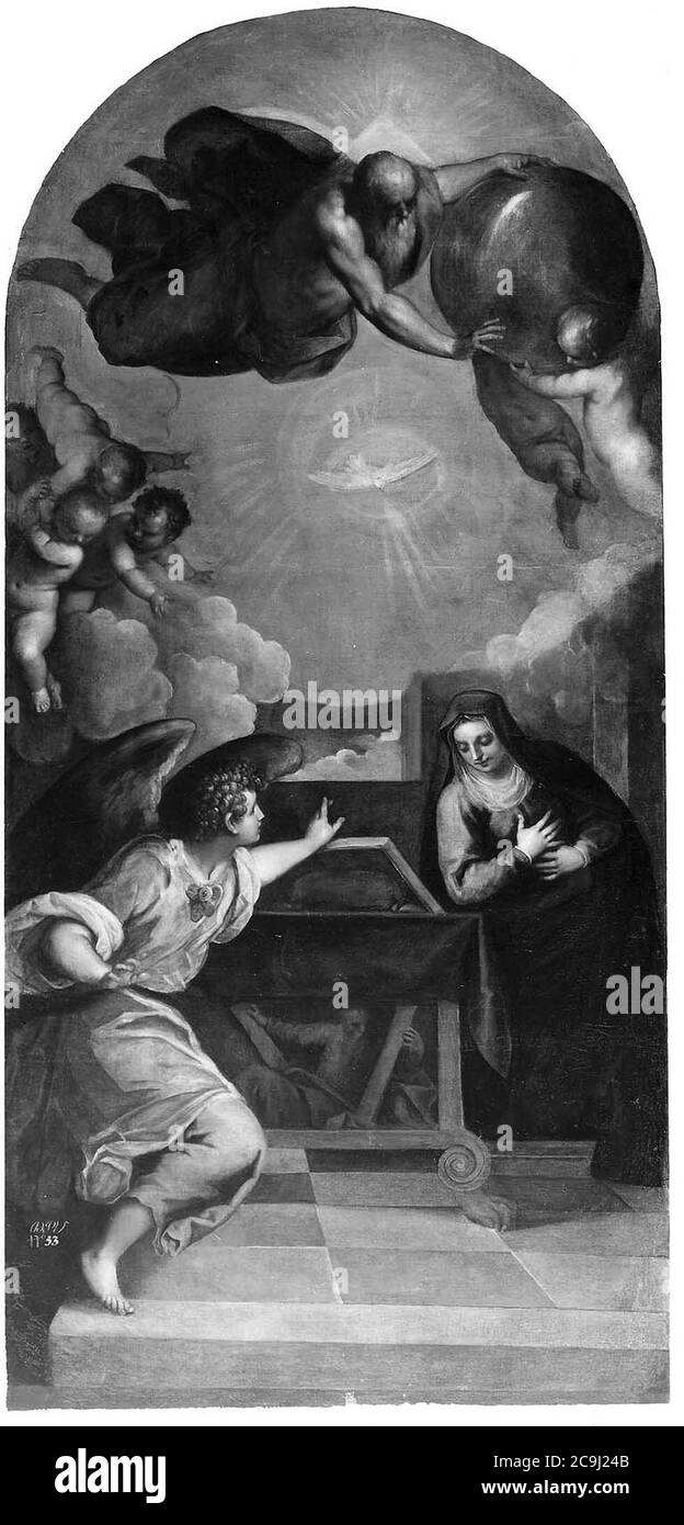 Jacopo Palma il Giovane (Palma der Jüngere) - die Verkündigung mit Gott dem Vater Stockfoto