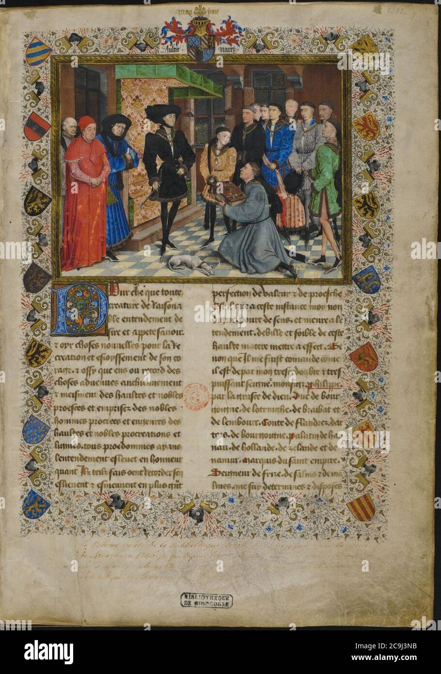 Jacques de Guise, Chroniques de Hennegau, Frontispiz, KBR 9242 (fix). Stockfoto