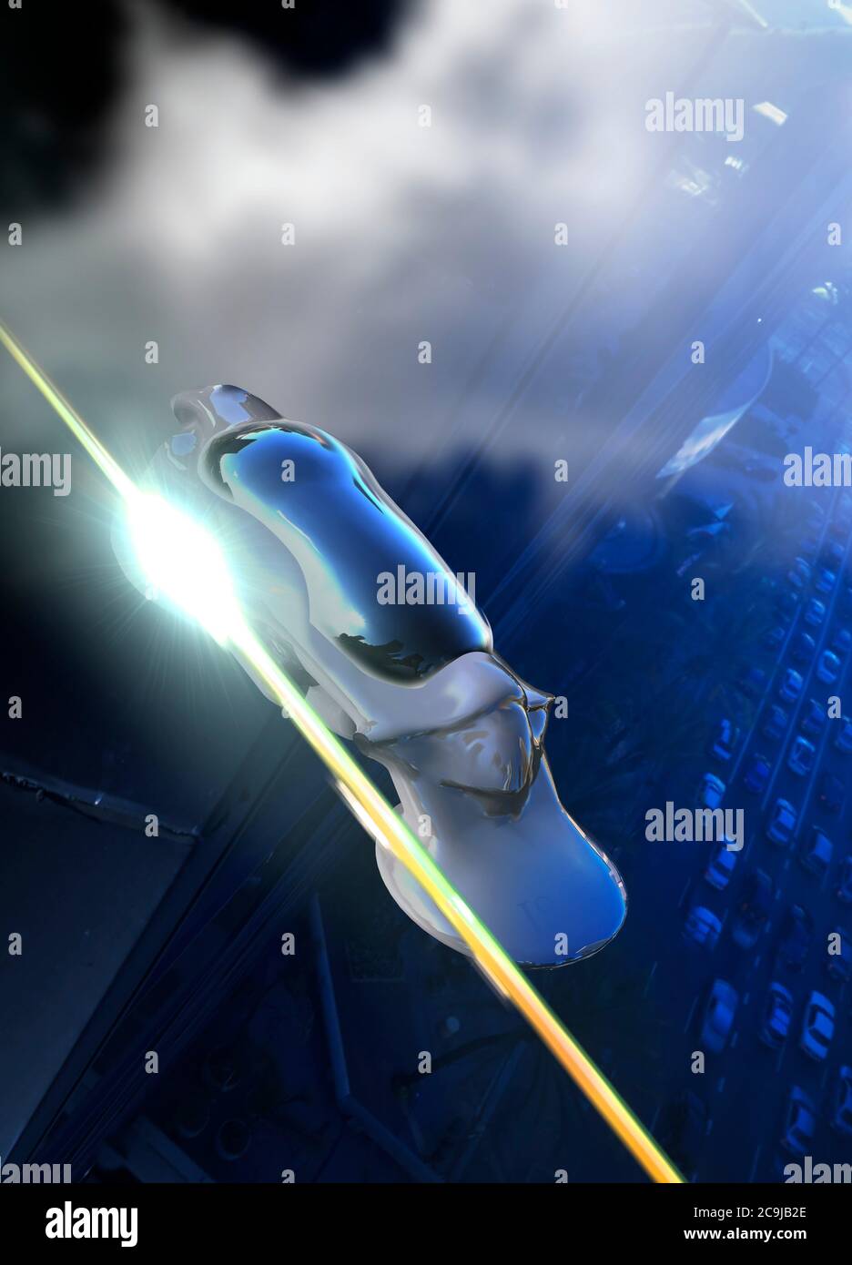 Futuristisches fliegendes Auto, Illustration. Stockfoto