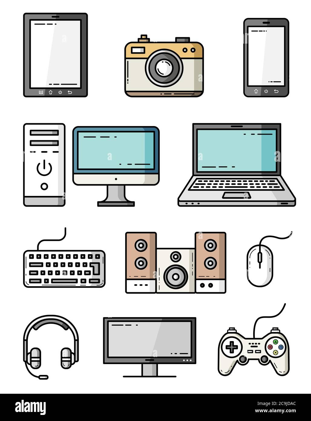 Geräte und Gadgets Bunte flache Stil Vektor-Symbole Stock Vektor