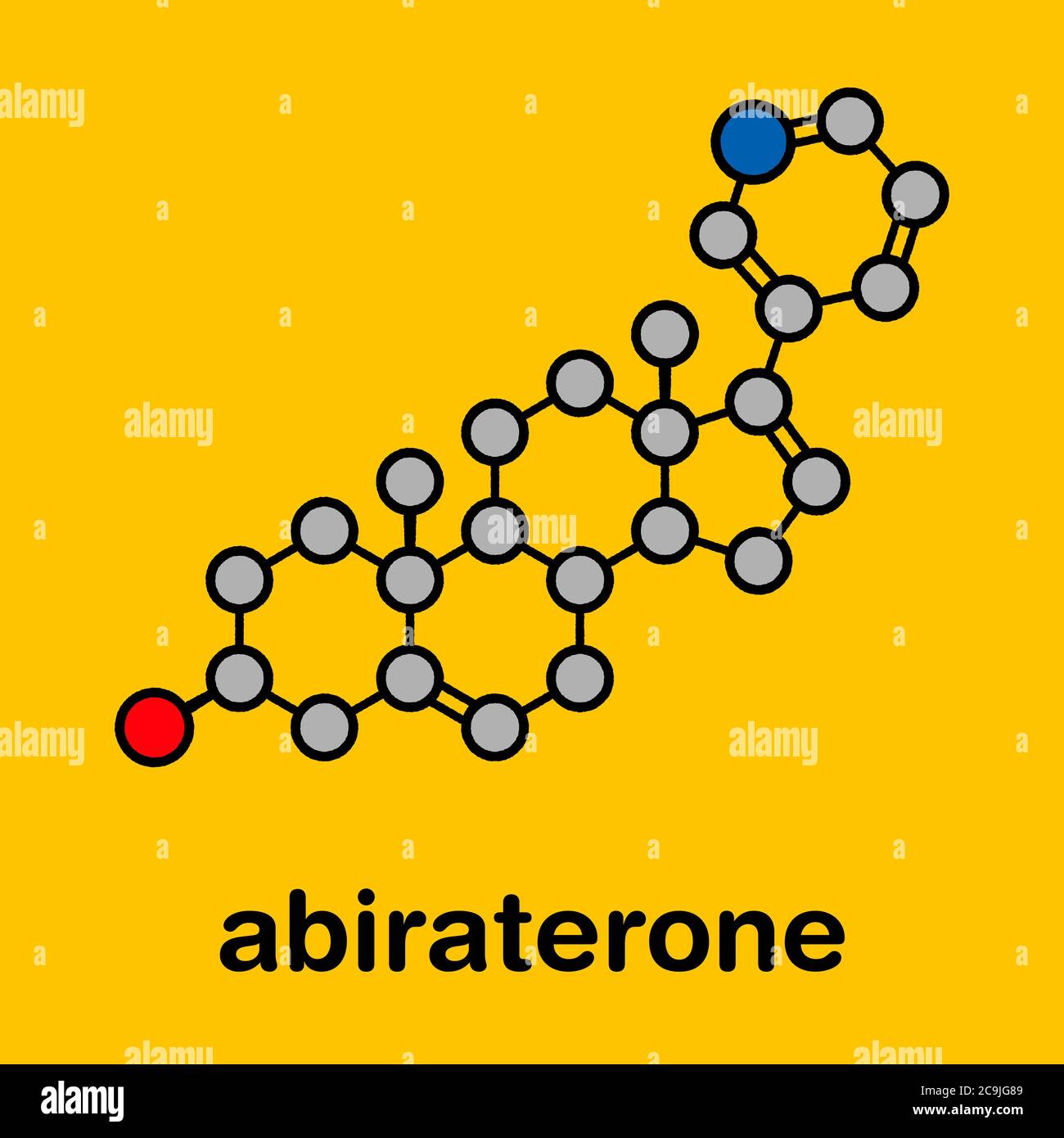 Abirateron Prostatakrebs Medikament Molekül. Stilisierte Skelettformel  (chemische Struktur). Atome werden als farbcodierte Kreise mit dicker  Verdunkelungsfarbe dargestellt Stockfotografie - Alamy