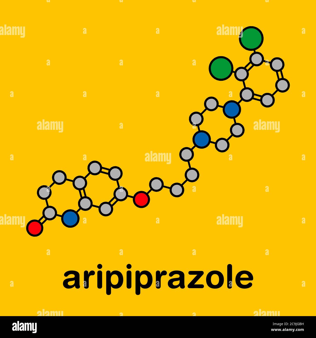 Aripiprazol lauroxil antipsychotisches Drogenmolekül (injizierbare verlängerte Freisetzungsform).. Stilisierte Skelettformel (chemische Struktur). Atome werden angezeigt Stockfoto