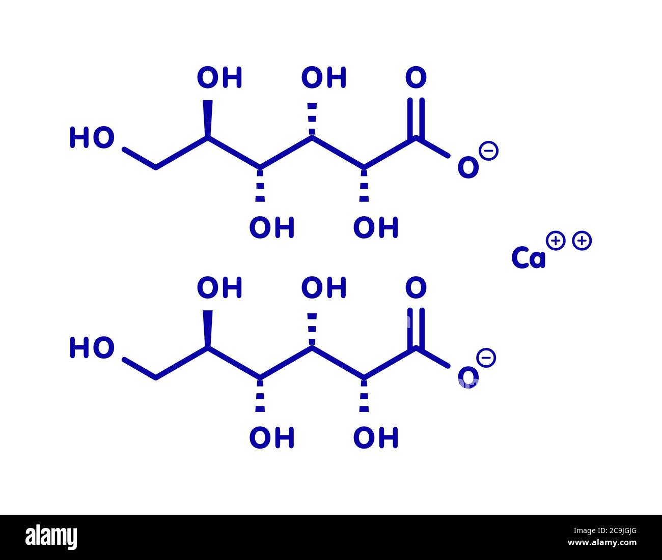 Calciumgluconat-Medikament. Lösliche Form von Ca, verwendet, um Magnesium  Überdosis, Hypokalzämie und Fluorwasserstoffsäure (HF) Verbrennungen zu  behandeln. Blaue Skelettformel ein Stockfotografie - Alamy