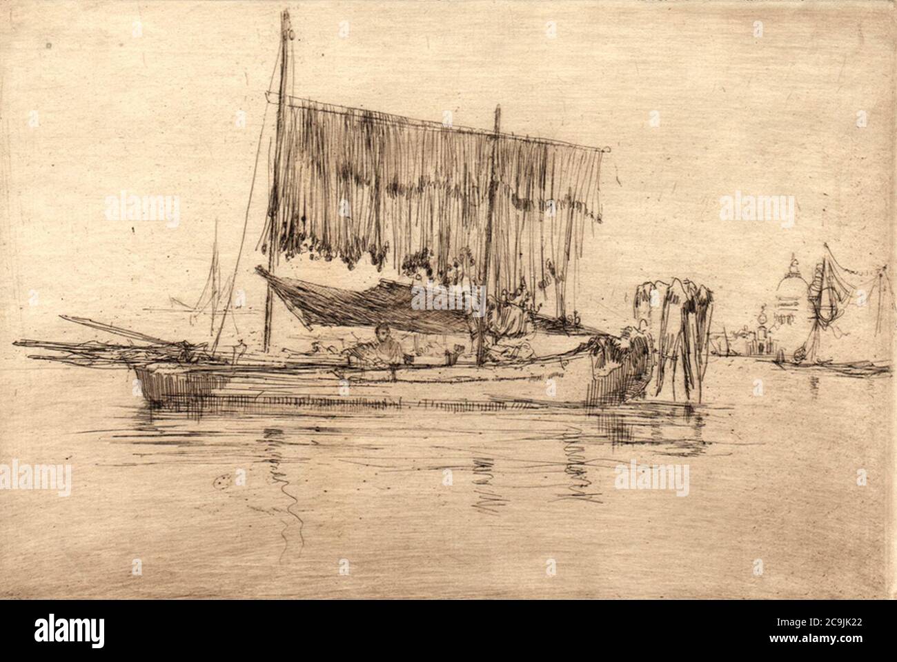 James Abbott McNeill Whistler, Fishing Boat, 1879-1880, Radierung auf Büttenpapier. Stockfoto