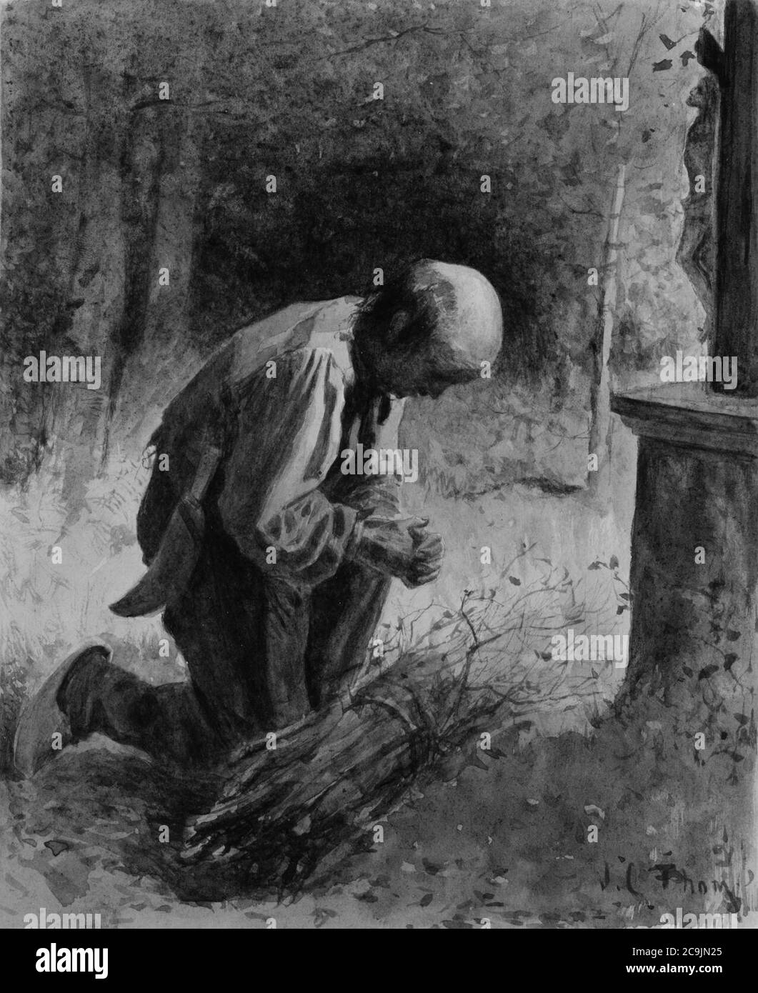 James Crawford Thom - Holzfäller kniet vor einem Waldschrein Stockfoto