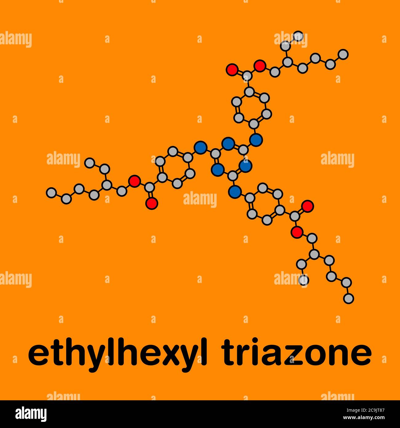 Ethylhexyltriazon Sonnenschutzmolekül (UV-Filter). Stilisierte  Skelettformel (chemische Struktur). Atome werden als farbcodierte Kreise  mit Dicke dargestellt Stockfotografie - Alamy